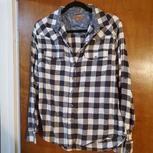 Jachs Girlfriend Black and White Button Down Flannel Top (M)